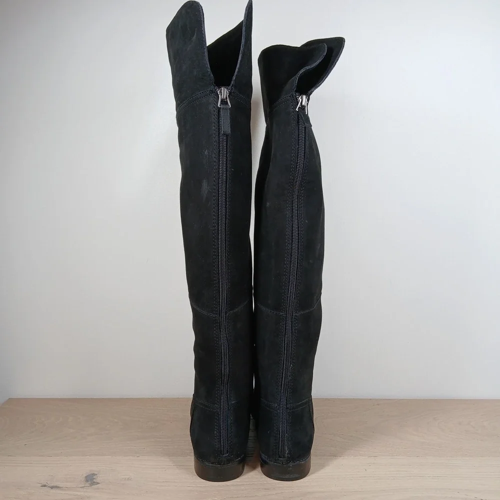 Wythe NY Rashel Over the Knee Boots Womens 7 Black Suede Side Zip Flat